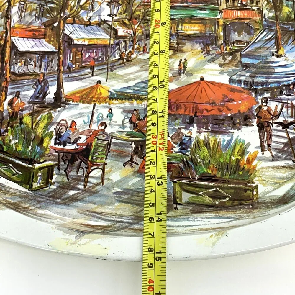 Vintage 70s Daher Metal Ware Tray PARIS Street Scene Moulin Rouge Windmill